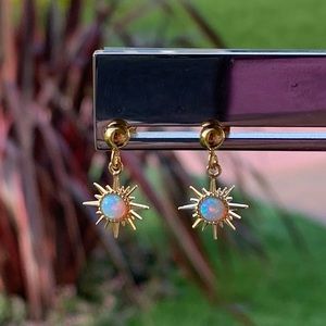 Starburst dangle earrings, opal like earrings, drop earrings, sun earrings,